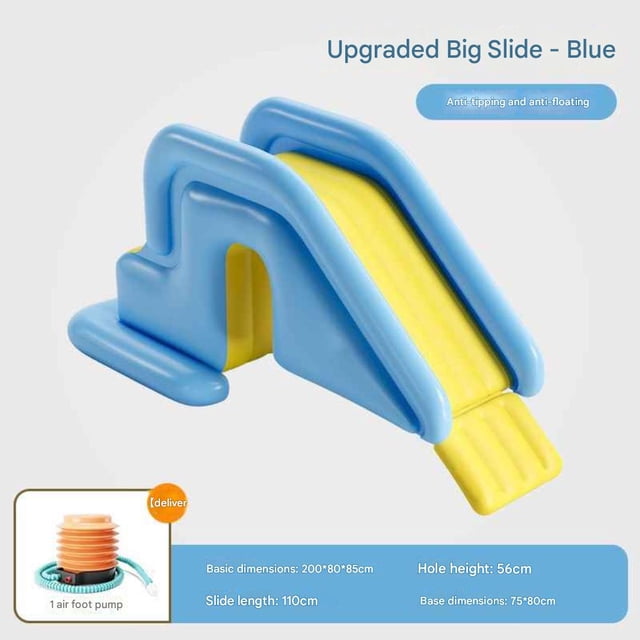 Inflatable Slide Can Be Used with Swimming Pool Anti-Rollover Children's Inflatable Toy Indoor and Outdoor Amusement Park,Blue Slide, Foot Pump