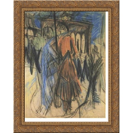 Postdamerplatz 24x18 Gold Ornate Wood Framed Canvas Art by Ernst Ludwig Kirchner