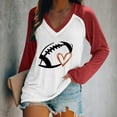 thumbnail image 2 of TSADFHJI Hauts pour Femmes pour l'Automne Chandails en Molleton Légers à Col Rond Manches Longues Imprimé Graphique de Football T-Shirt TTTG Rouge, 2 of 4