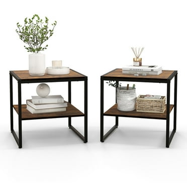 Kadyn Nightstand,Desktop Table,Side Table,End Tables,Beside Table,2 Pieces Industrial 2-Tier Side Table Set with Open Shelf-Rustic Brown