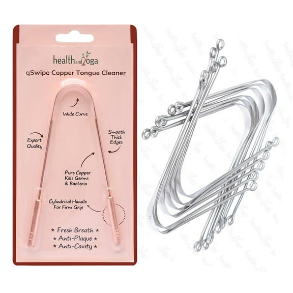 SoulGenie qSwipe Copper Tongue Cleaners with Comfort Grip - Pack of 2 Plus SteloSwipe Lite Steel Tongue Cleaners - Pack of 12