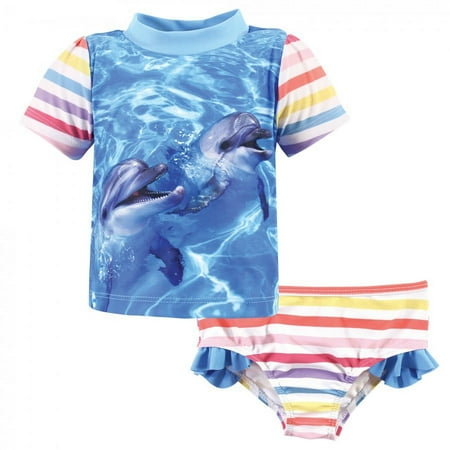 UPC: 0660168253689 | Hudson Baby Infant Girl Swim Rashguard Set Girl Dolphin 3-6 Months