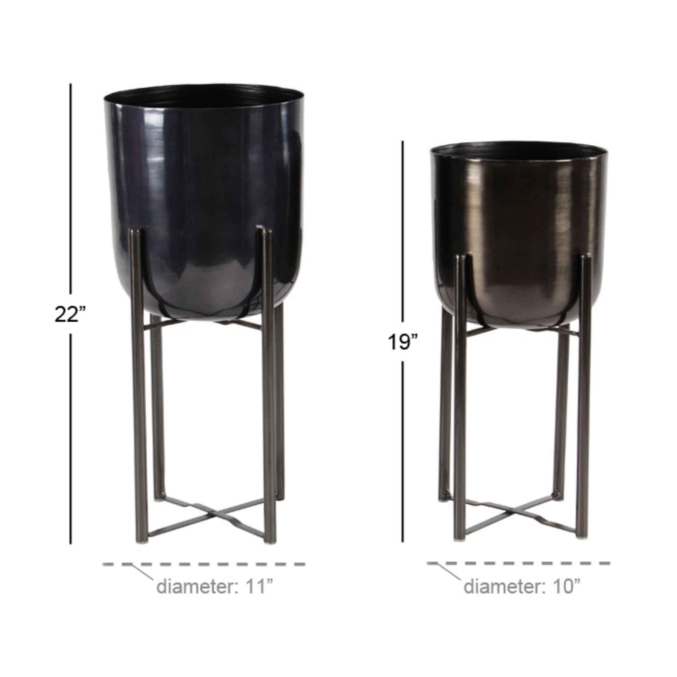 CosmoLiving by Cosmopolitan 19", 22"H Deep Recessed Dome Black Metal Planter with Removable Stand (2 Count)