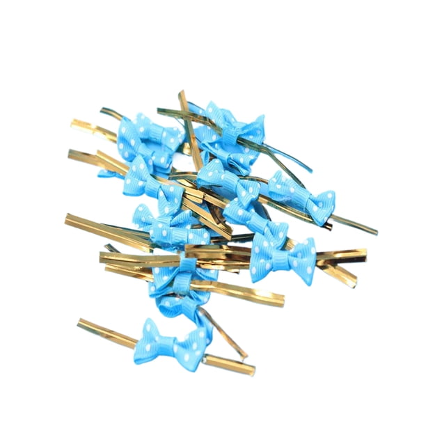 Toystoory 100 Uds ABS fiesta de boda esencial pajarita de alambre dorado 100 Uds sujetador de bolsa de dulces lazos metálicos Artesanía azul 100 piezas