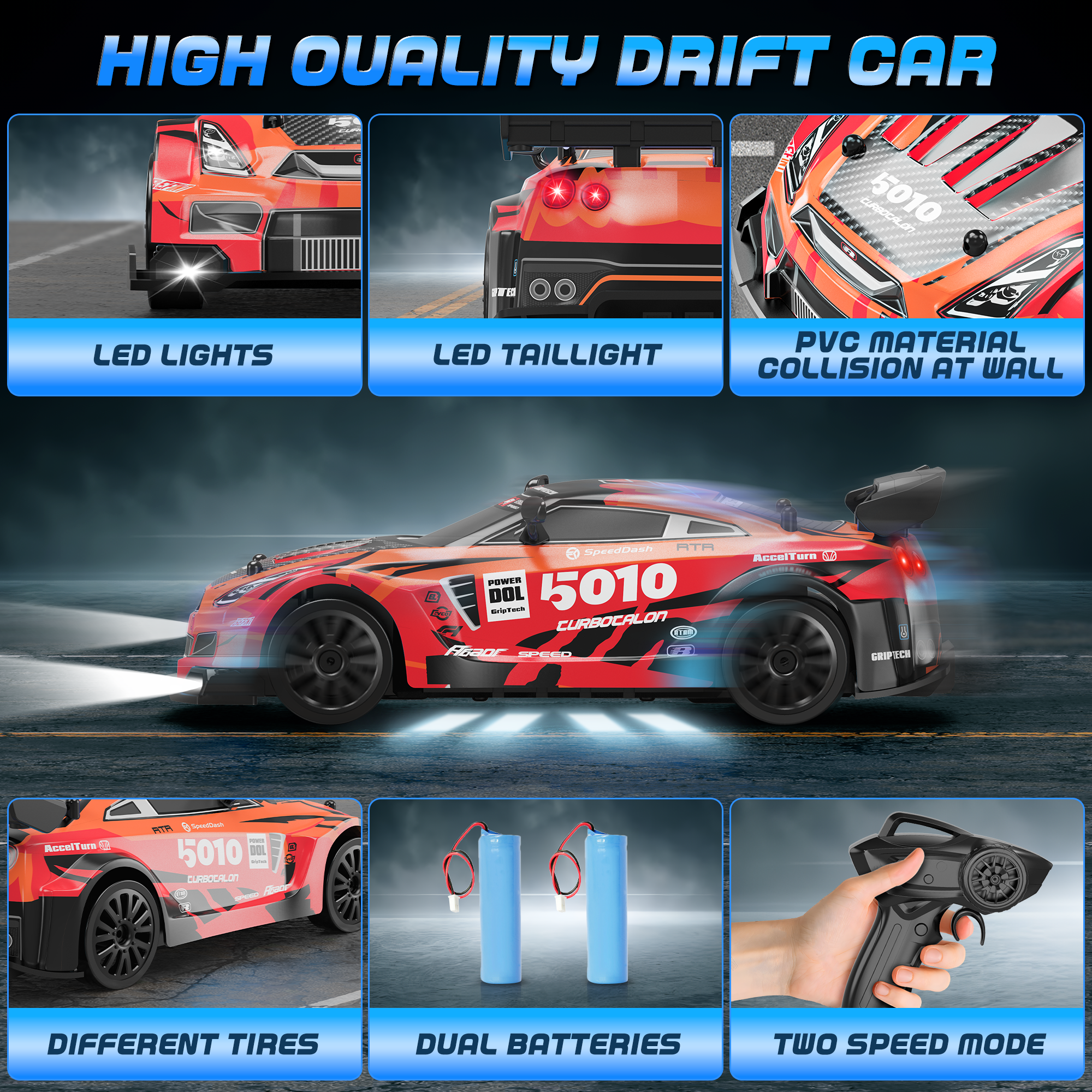 UUGEE RC Cars Toys for 8-11 Year Old Boys, 2.4GHz 4WD High Speed Remote Control Drift Car with Lights, Christmas Birthday Gifts for 6 10 12 Kids