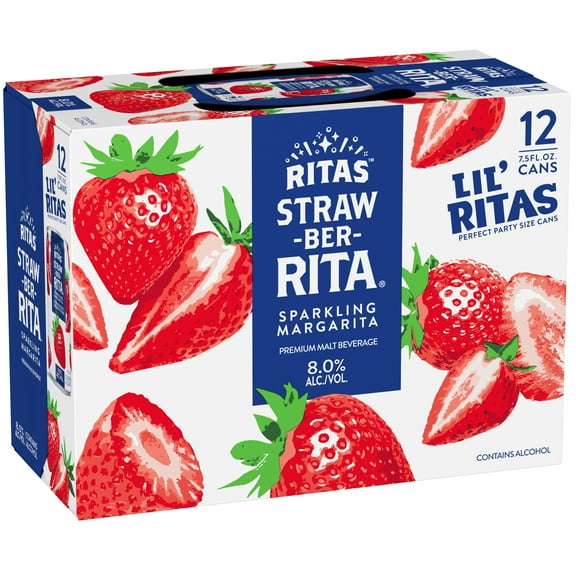 Ritas Sparkling Strawberry Straw-ber-rita Margarita, 12 Pack, 7.5 fl oz Aluminum Cans, 8% ABV