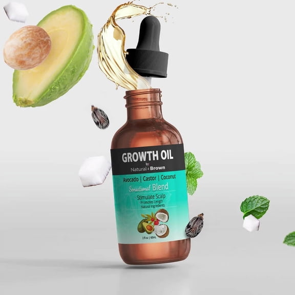 Natural and Brown Hair Oil, Coconut, Castor, Avocado, Stimulates Scalp, Promotes Hair Growth, Adds Moisture, 2 fl oz