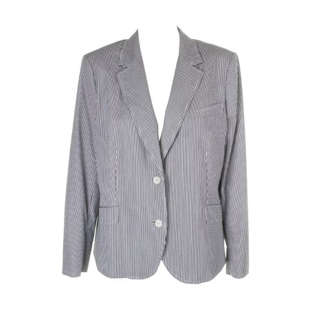 Anne Klein Black White Striped Seersucker Blazer 16