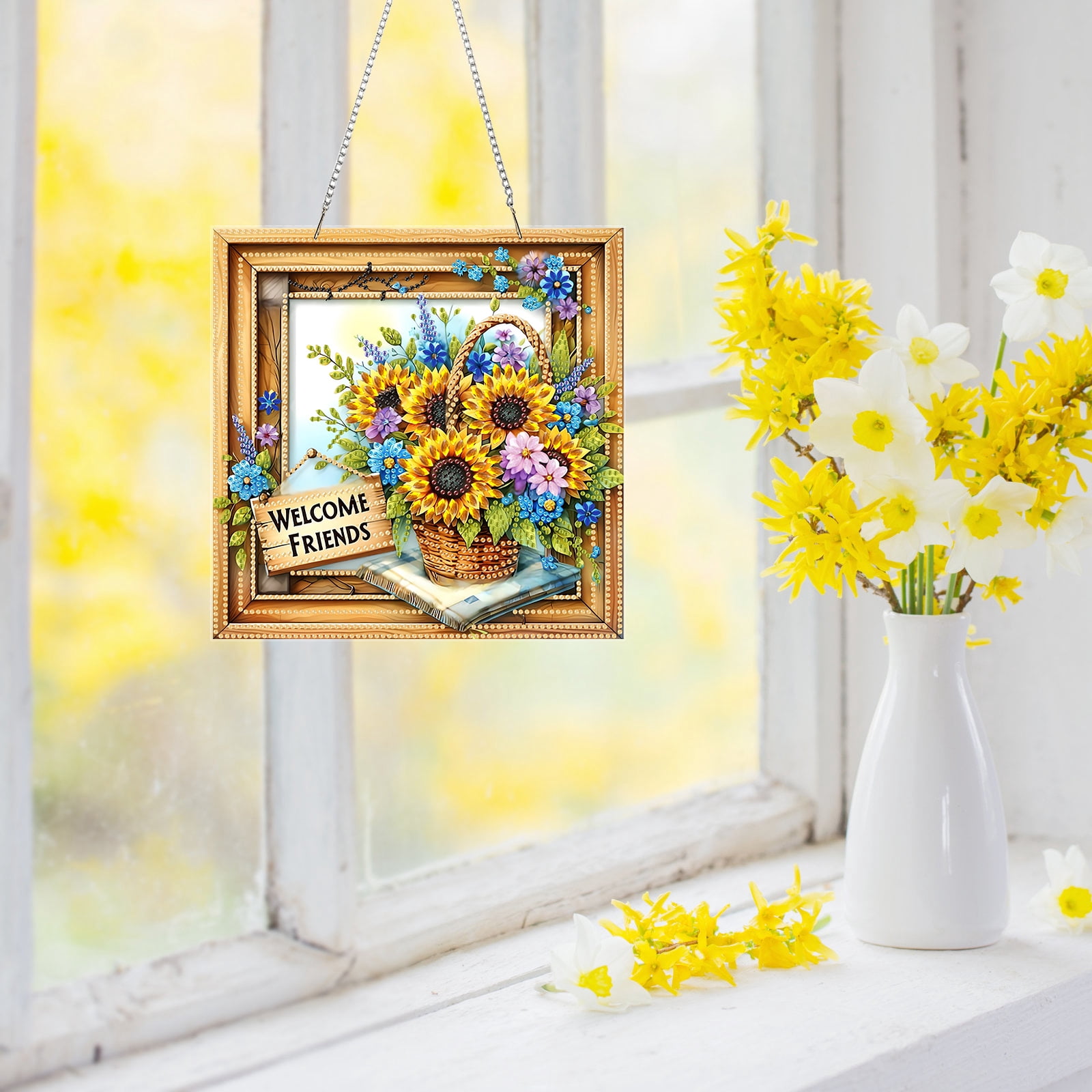 FLOPESN 2PCS  DIY Diamond Art Painting Creative,9.84*9.84in  Design, Acrylic Material Irregular Shape Home Decoration Pendant