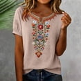 thumbnail image 4 of RQYYD Womens V Neck Floral Embroidered Short Sleeve Blouse Casual Loose Fit Tunic Top for Summer Daily Wear, 4 of 7