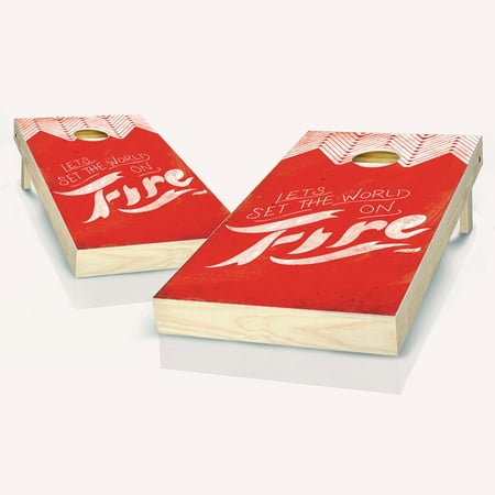 Skip's Garage World on Fire Solid Wood Cornhole Board Set