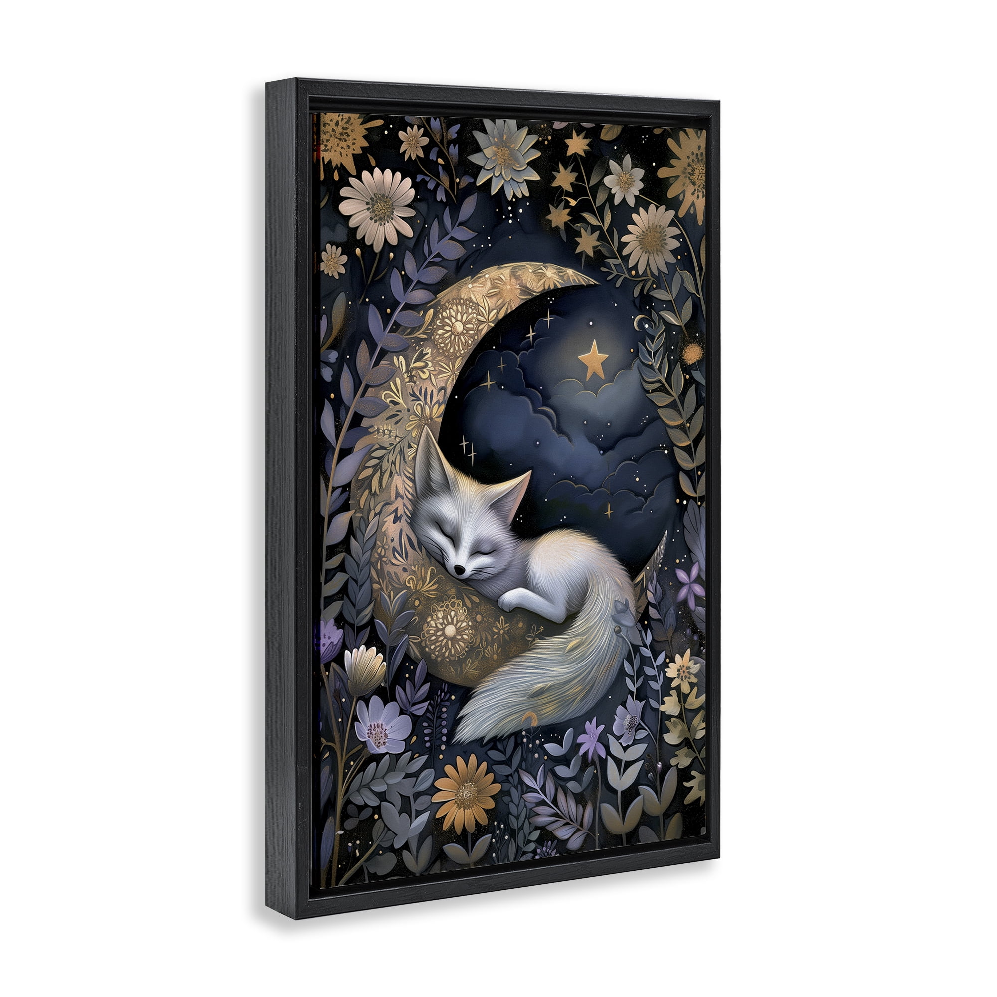 Stupell Industries Fox Sleeping on Moon Animals & Insects Painting Black Floater Framed Art Print Wall Art, 17 x 25