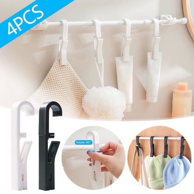 Vaidha 4 Pcs Crochet Multifonctionnel Clip Rotatif 360 Clip de Rangement Antidérapant Coupe-Vent Séchage