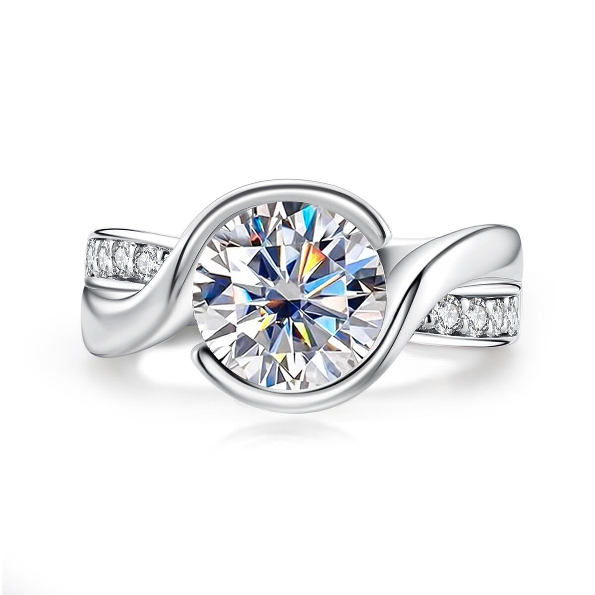 AnuClub 3 Carat Moissanite Engagement Ring 14K Gold Plated 925 Sterling Silver Solitaire Twisted Anniversary Wedding Promise Ring for Women