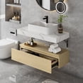 thumbnail image 4 of 39.4 in Bathroom Vanity Floating Wall Mounted Bathroom Cabinet Glossy Cabinet Storage Wooden Vanity with Ceramic Basin Sink and 2 Drawers, Oak & White, 4 of 6