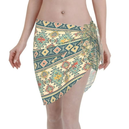 Adobk Women Beach Sarong Bathing Suit Traditional Tribal Aztec1 Print Wrap Skirt Sheer Bikini Swimsuit Cover Ups For Swimwear