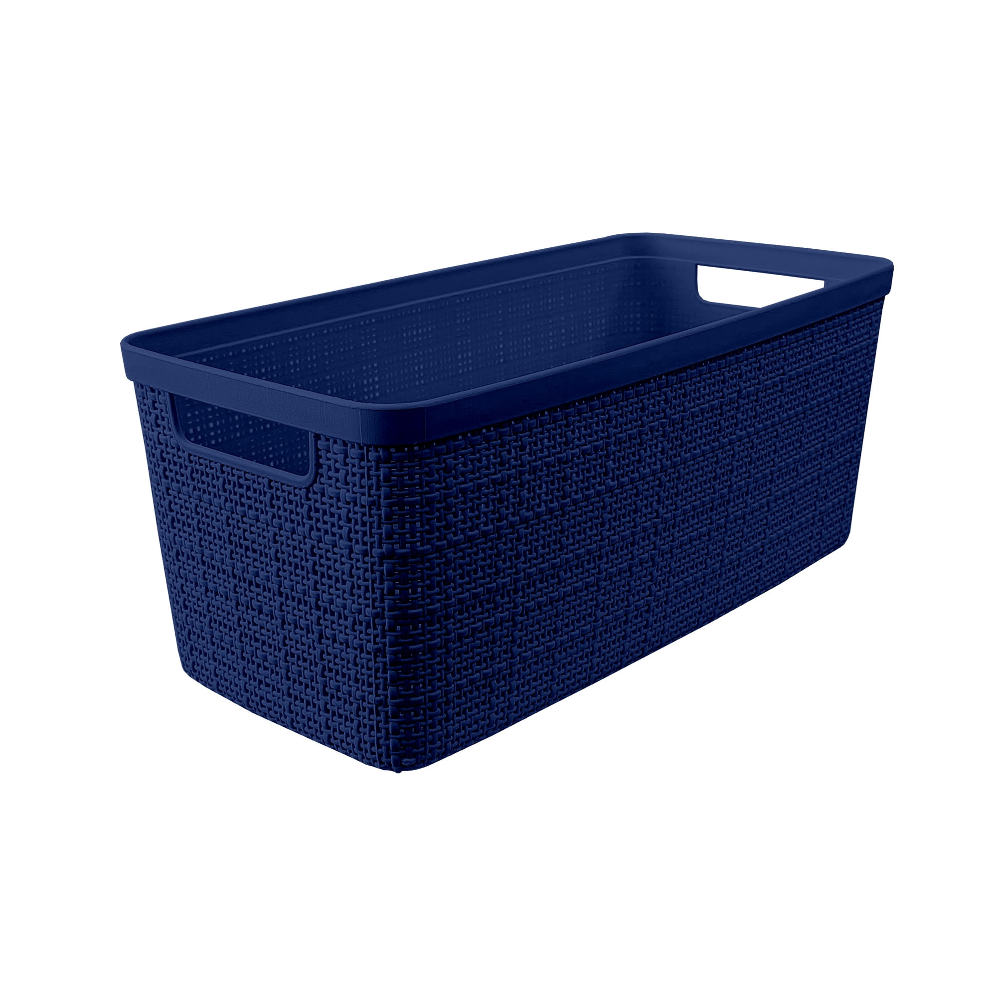 Curver Set of 6 Jute Basket Slim Durable Resin Organization and Storage Basket Bin, Blue
