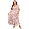 thumbnail image 2 of Plus Size Wedding Guest Maxi Dresses for Curvy Women, Summer Casual Floral Long Party Sundress with 3/4 Sleeve, 2 of 9