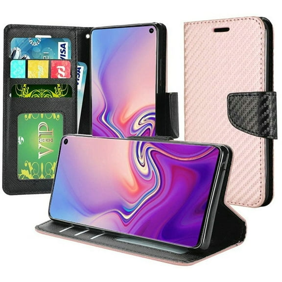 GSA Carbon Fiber Flip Wallet Case for Samsung S10 (6.1") - Rose Gold