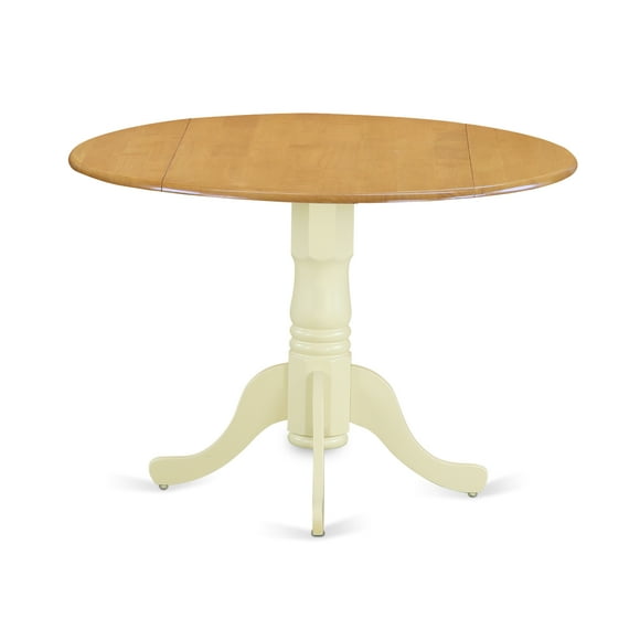 East West Furniture DLT-OLW-TP Dublin Oak Top Surface and Linen White Finish Pedestal Legs Hardwood Frame Dining Table