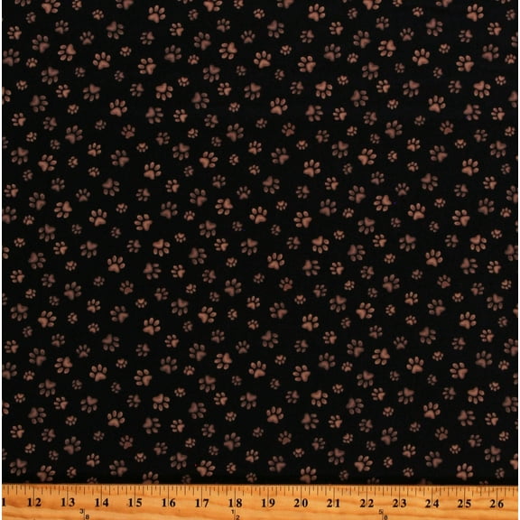 Cotton Brown Cats Paw Prints on Black Pets Animals Cotton Fabric Print by the Yard (CAT-CD2064-BLACK)