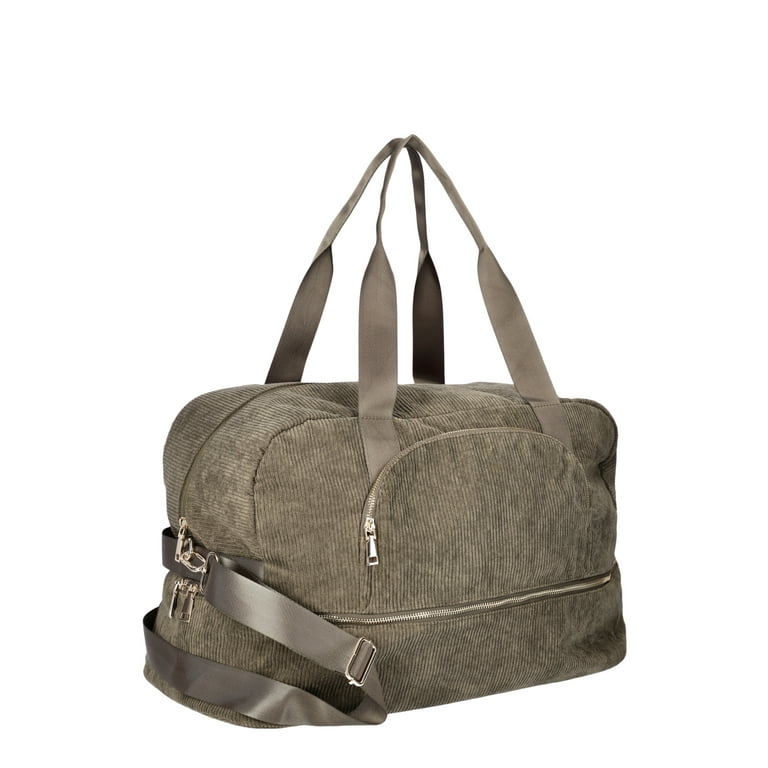 No Boundaries Women s Dome Weekender Bag Olive Corduroy Walmart