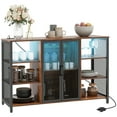 thumbnail image 3 of HOMCOM LED Wine Cabinet with Charging Station Glass Holders, Rustic Brown, 3 of 10
