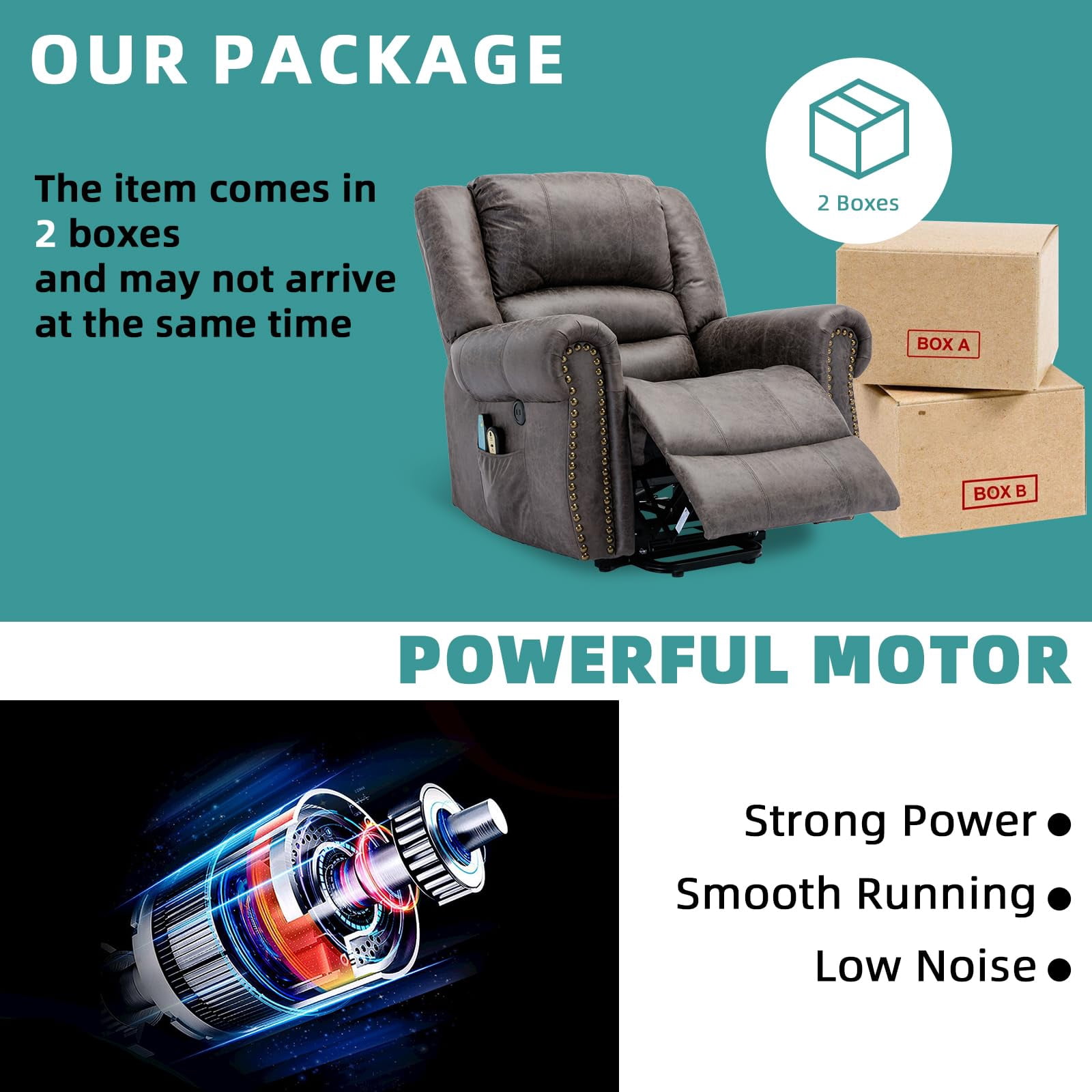 MEETWARM Large Power Lift Electric Recliner Chair with Massage and Heat, Overstuffed Wide Recliner for Elderly, Heavy Duty Recliner for Living Room with 2 Remote Controls/USB Ports/Side Pockets(Gray)