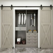 CCJH 6.6 FT Sliding Barn Door Hardware Track Kit & Barn Door Floor Guide Heavy Duty Sturdy Smoothly and Quietly Fit Max 19.8" Wide Door Double Door Hanging Rail