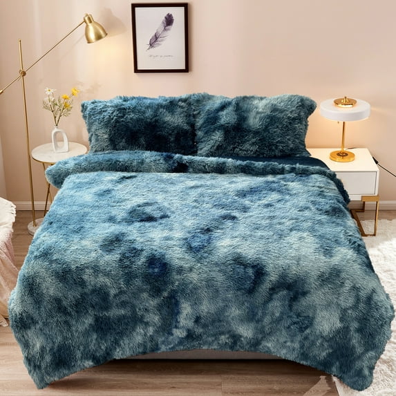 JML Luxury Fax Fur 3-Piece Comforter Set Queen Size,Soft, Warm Teal