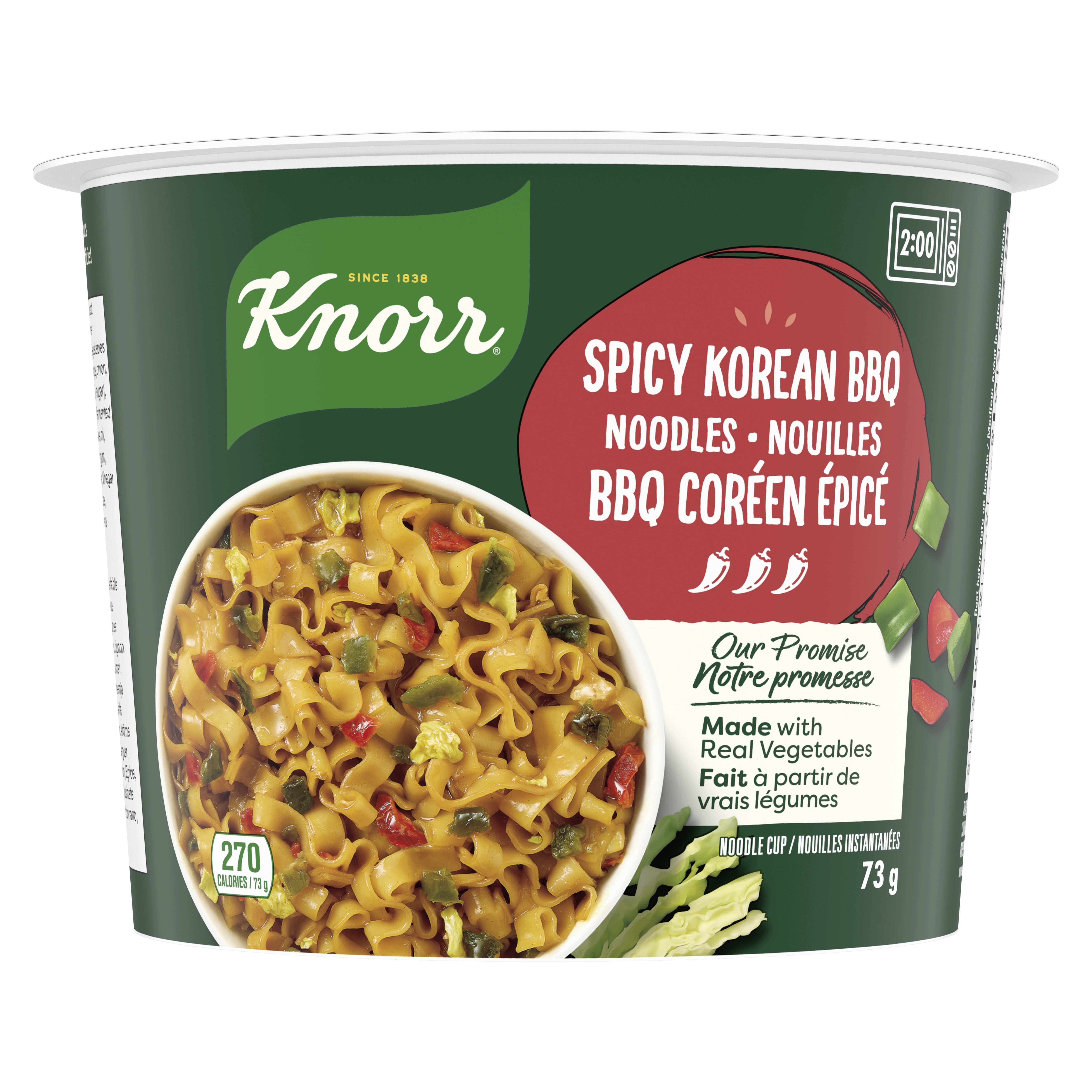 Bol de pâtes Nouilles style BBQ coréen épicé Knorr, fait de vrais légumes à 100 % et sans arômes ou agents de conservation artificiels, 73 g $3.47/73GR
