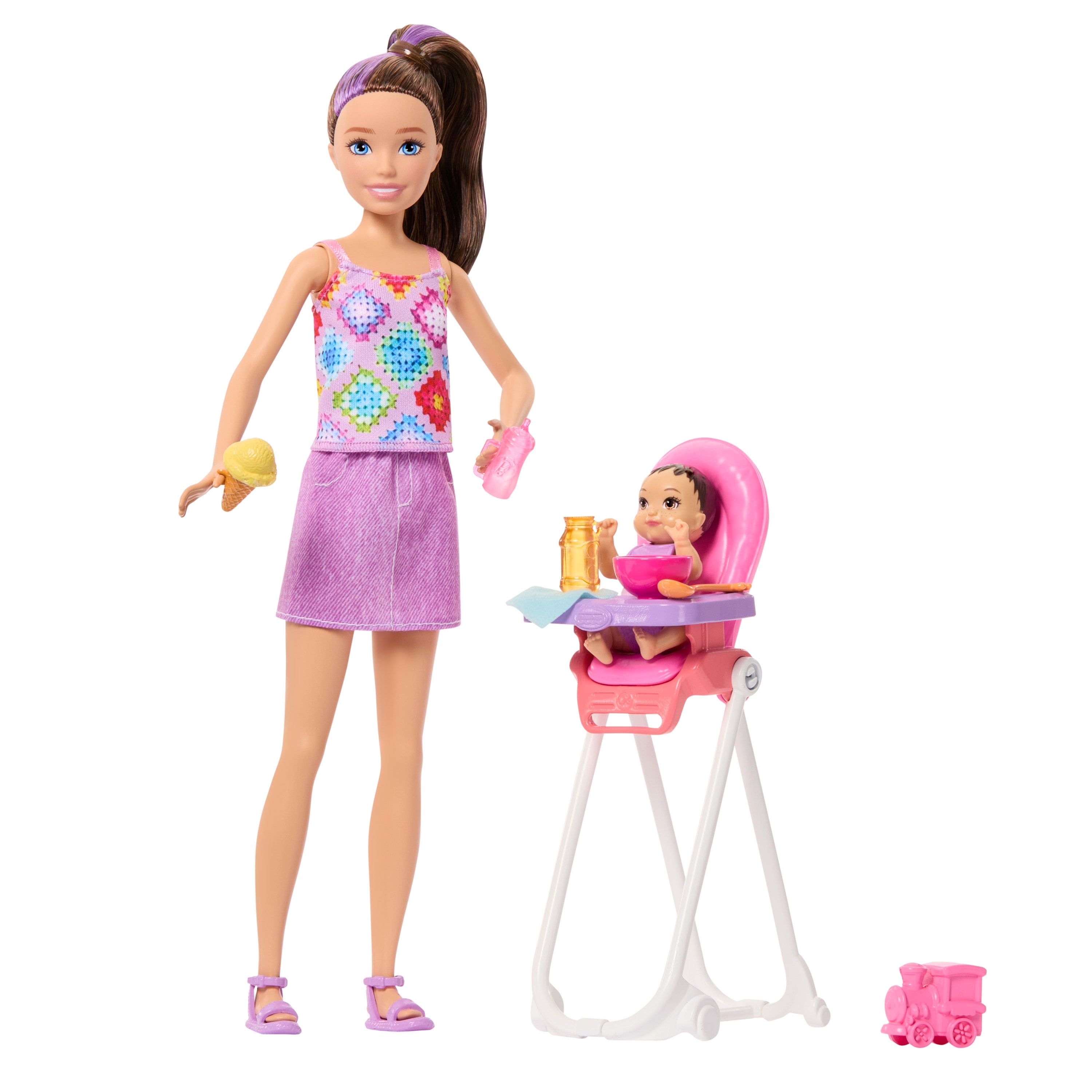 Barbie-Skipper-Babysitters-Inc.-Playset-with-Skipper-Doll,-Toddler-Doll,-High-Chair-&-8-Accessories