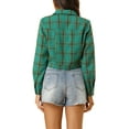 thumbnail image 3 of INSPIRE CHIC Women Classic Vintage Button Front Closure Chest Pocket Plaid Crop Jacket L Green, 3 of 6