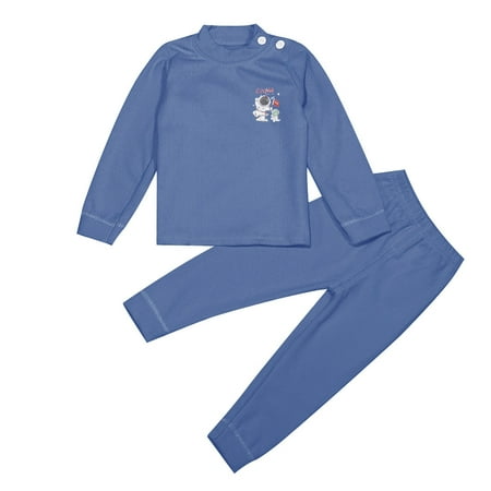 

Girls Pajama Sets Long Sleeve Cartoon Print Crewneck Pullover Tops Long Pants Set Warm Homewear Clothes Boys Sleepwear Blue 130(6 Years-7 Years)