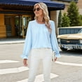 thumbnail image 5 of Women'S Solid Color Round Neck Long Sleeve Loose Chiffon Shirt Top Fashionable and Elegant Pullover Tops Blue XL, 5 of 9