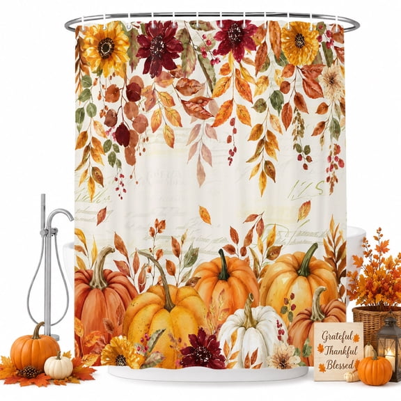 Shower Curtains for Bathroom-36"x72",Thanksgiving Pumpkins Waterproof Bath Curtain Grommet Shower Curtain Set with Hooks,
