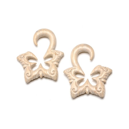 Hand Carved Organic Plug - Body Candy Womens Ear Plug Gauges Organic Hand Carved Wood Lotus Butterfly Hanger Plugs Stretched Ears 4G