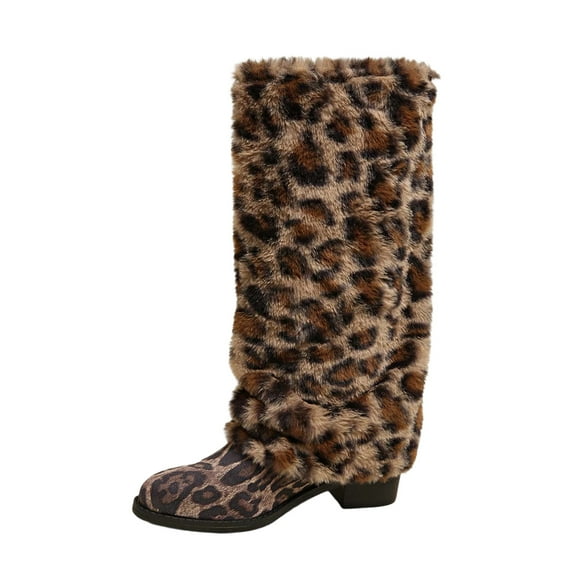 Womens Knee High Boots Womens Winter Boots Winter Fashion Boots Knee High Leopard Print Design Heel Comfortable Outdoor Casual Wear