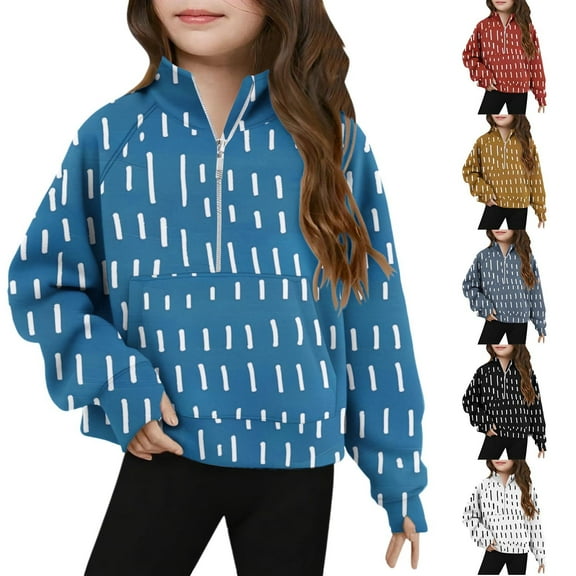 Ashirexll Girls Sweatshirt, Kids Sweatshirts, Fashion Half Zip Collar Sweatshirt Long Sleeve Pullover Grils Fleece Sweatshirts for 5-14 Years