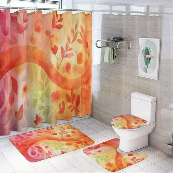 Happy Mother's Day 4Pcs Shower Curtain Set Shower Curtain Set with Carpet Bath Mat