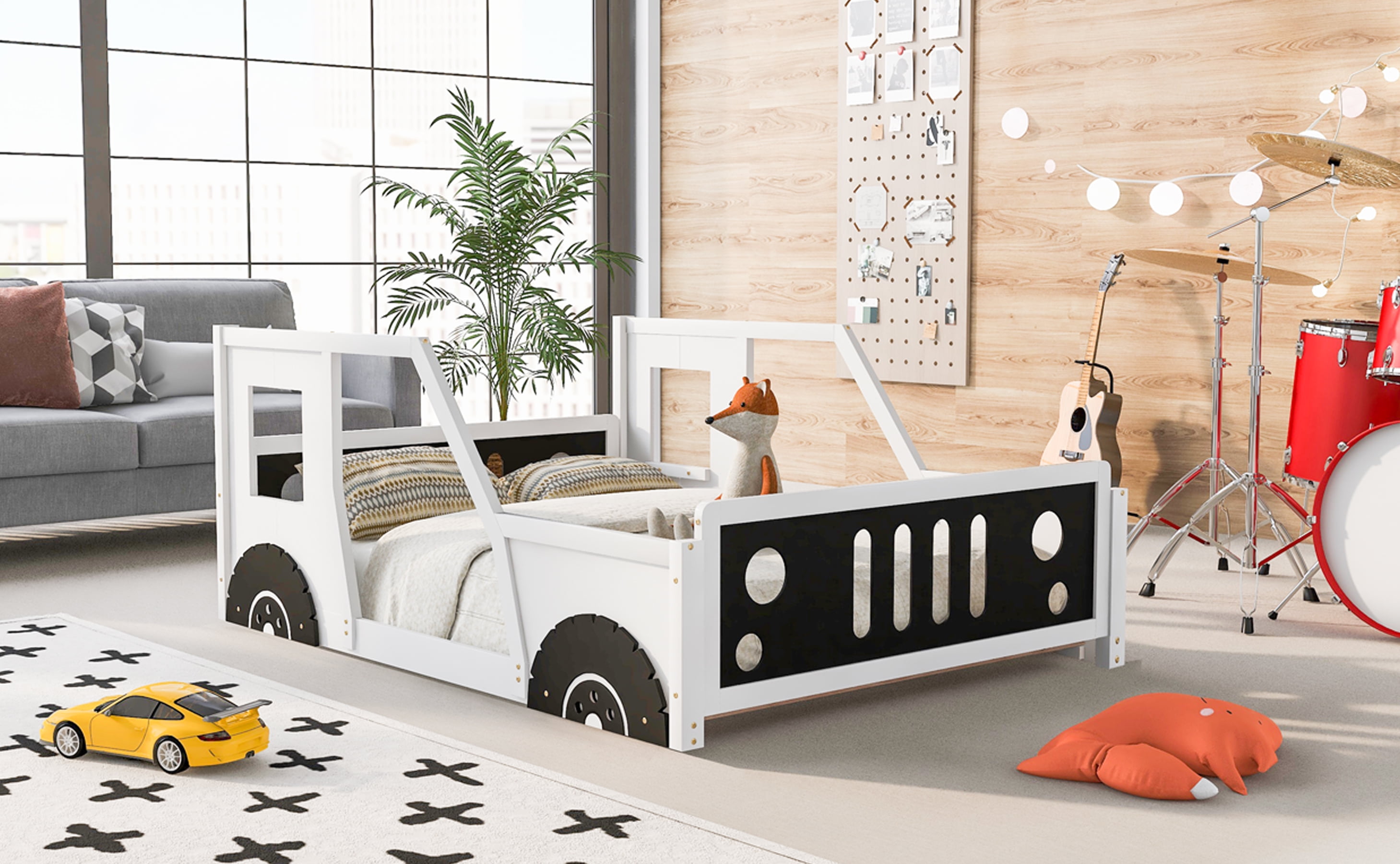 Classic Car-Shaped Platform Bed with Wheels