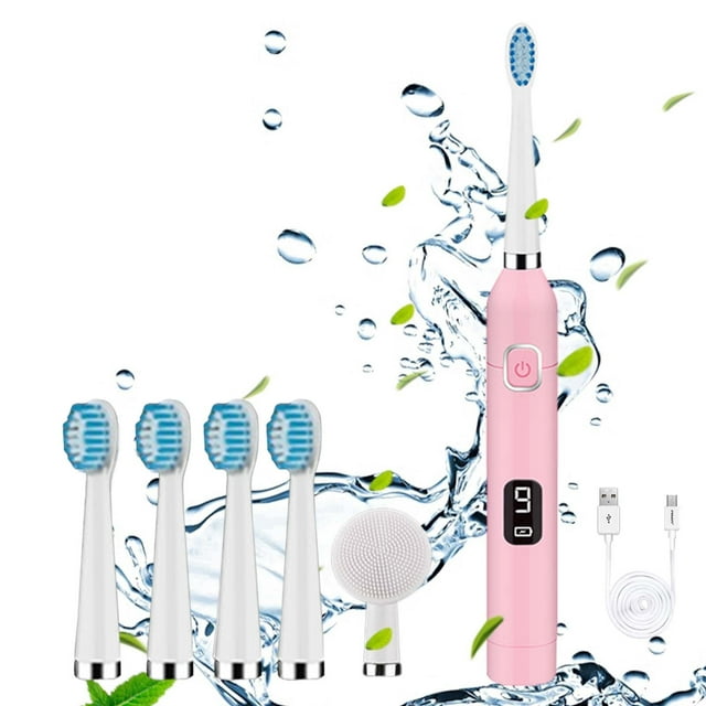 Toothbrush, Toothbrush With 5 Brush Heads+Cleaning Head, 9 Cleaning Modes,Smart 20-speed Timer Toothbrush IPX7 -Newly Upgraded
