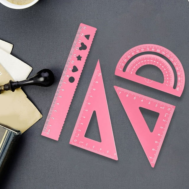 Rvkxad Ensemble de Règles en Alliage d'Aluminium, Règle de Dessin Multifonctionnelle 4 Pcs avec Rapporteur et Triangles, Règle de Géométrie, Outils de Mesure