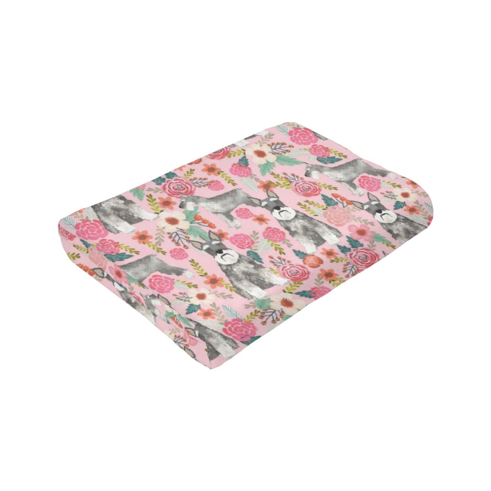 Wijzvio Schnauzer Dogs Flower Floral Throw Blanket Soft Fuzzy Fleece Blanket For Couch Bed Living Room Decoration 60"X50"