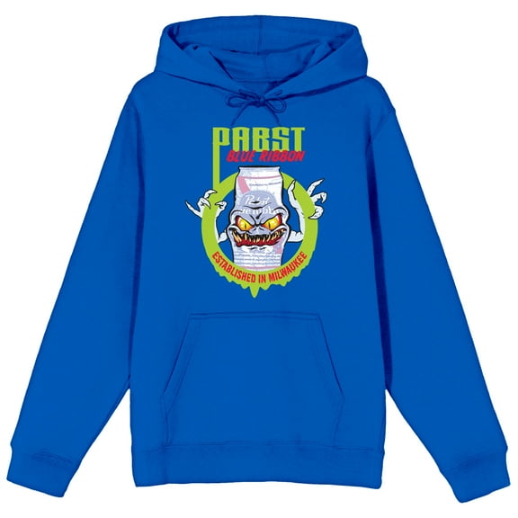 Pabst Blue Ribbon Beer Monster Adult Royal Blue Hoodie-Medium