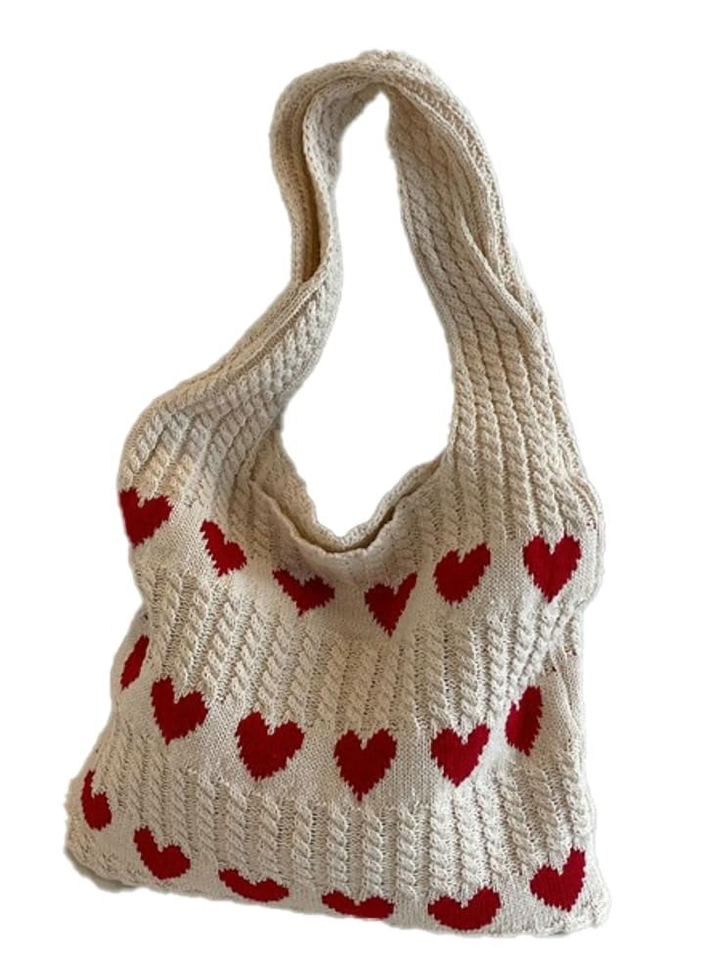 Crochet Tote Shoulder Bag for Women. Large heart - shaped beach bag. Handmade knitted hobo bag