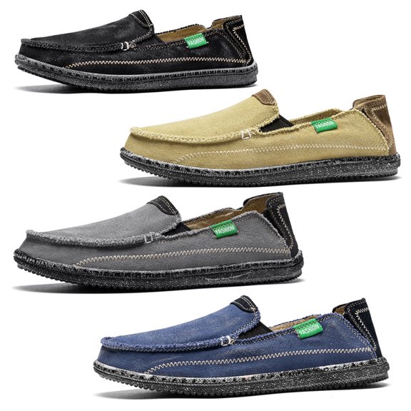 4 Colors Raw Edge Canvas Slip-On Hand Stitched Casual Loafers