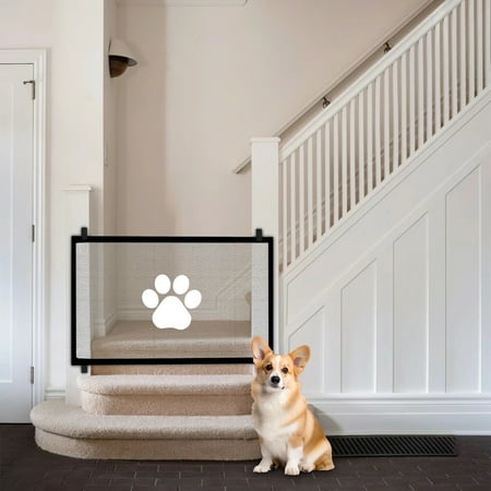 Blueek Durable Pet Dog Safety Gate Fence- Portable & Breathable Mesh Screen Punch-Free Foldable Indoor Stair Barrier for Home Protection 32x43in