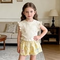 thumbnail image 2 of biudgviw Toddler Girl Clothes Kids Ruffle Sleeveless Tops and Bow Trim Shorts Set with Side Drawstring Cute Two Piece Outfits, 2 of 6