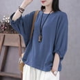 thumbnail image 2 of PIWHJQK 3/4 Length Sleeve Women Tops Cotton Linen Shirts Womens Solid Crew Neck 3/4 Sleeve Linen Loose Casual Pullover Women Blouses, 2 of 6